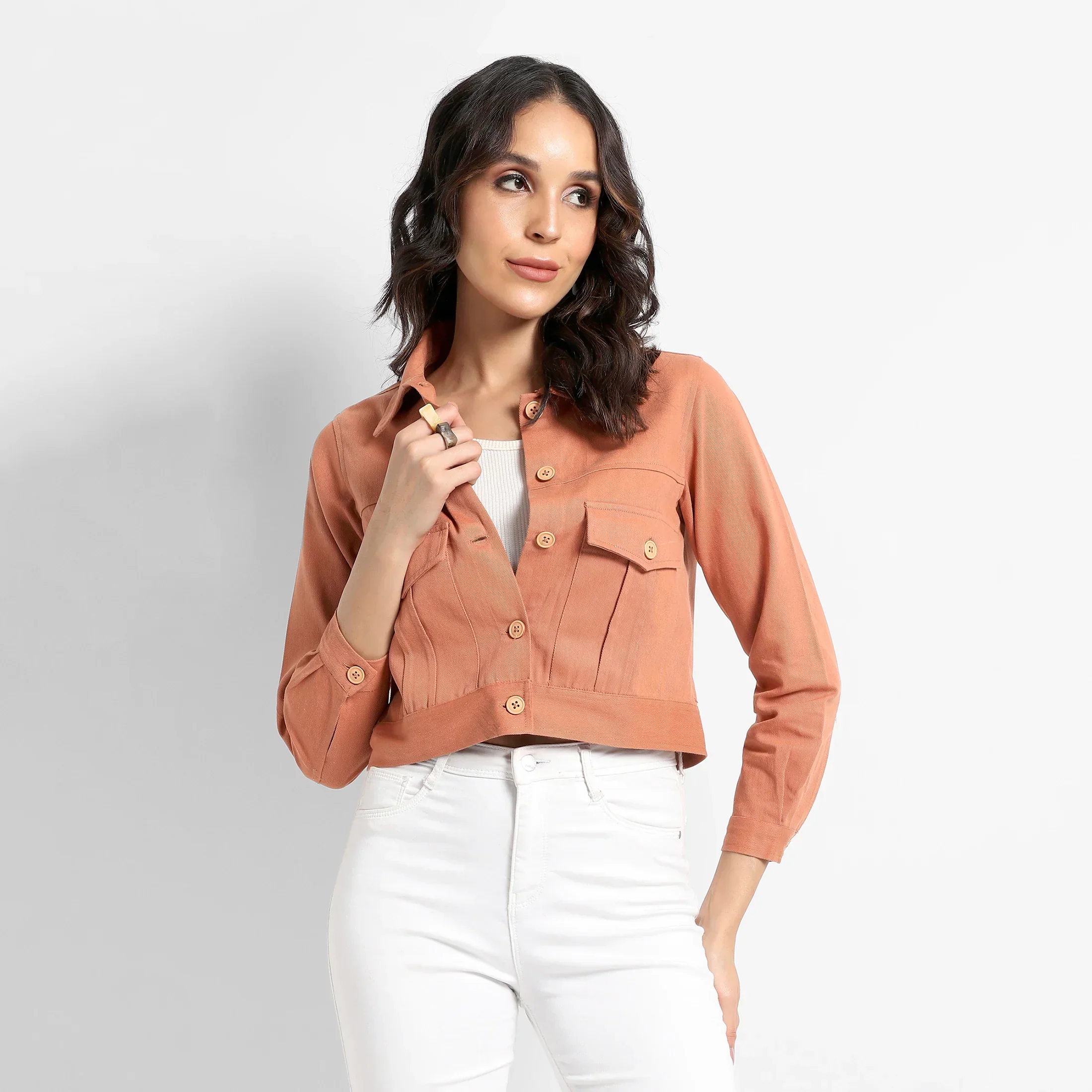 Orange Buttopn-Front Jacket With Flap Pockets - Image 2