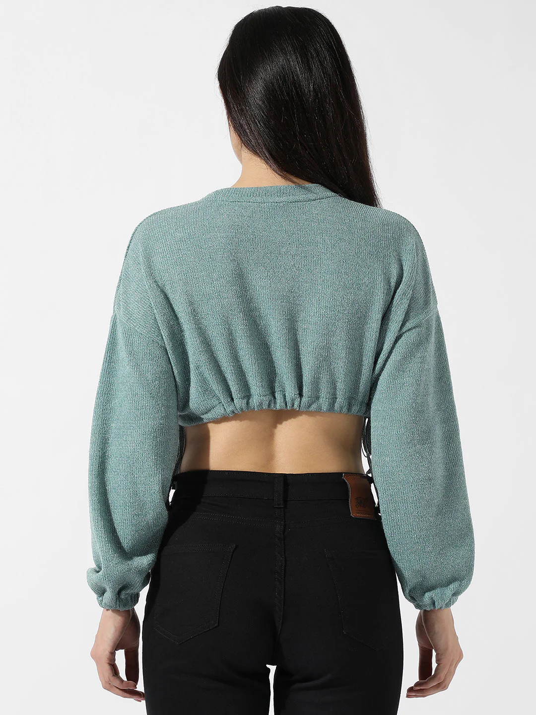 Solid Sage Green Cinched Crop Top - Image 9