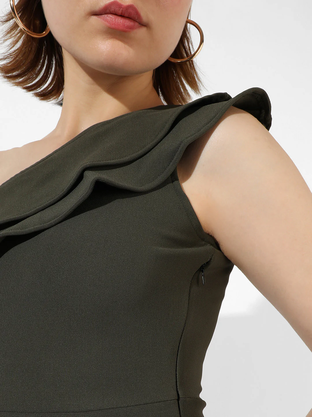 SOLID OLIVE GREEN DRESS - Image 9