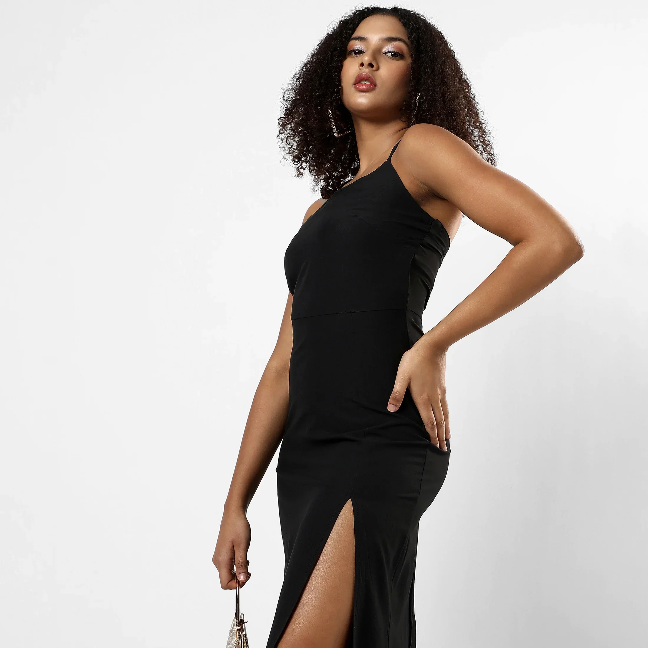 Solid Black Slit Dress - Image 4