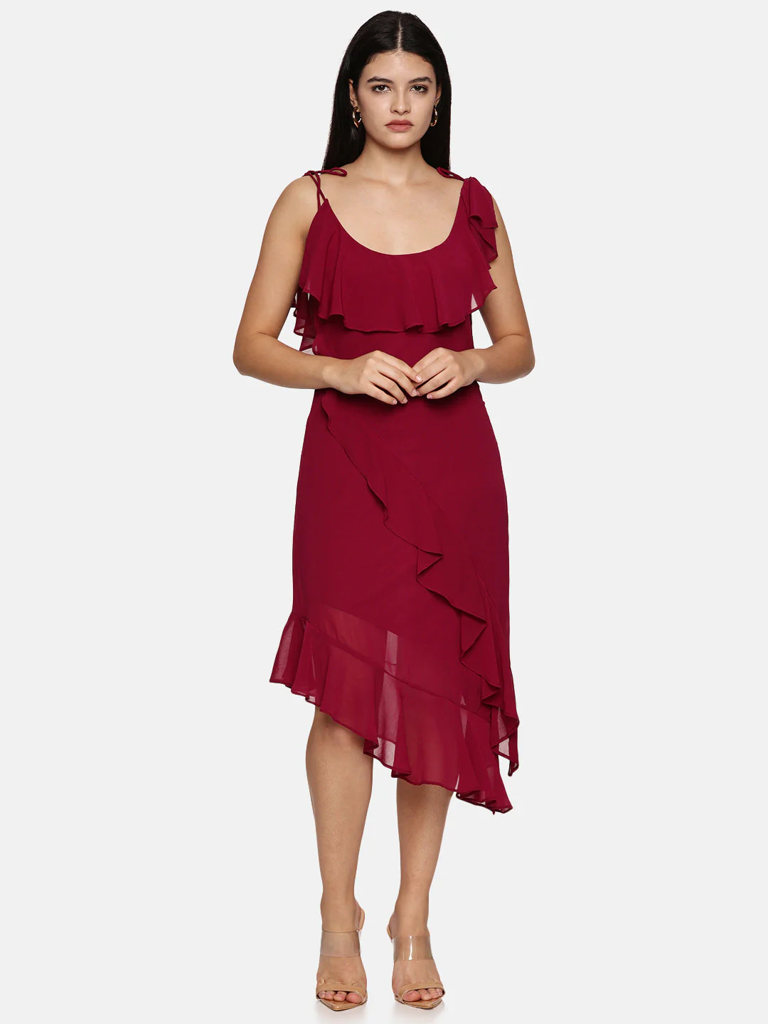 IS.U Pink Ruffled Strap Midi Dress - Image 8