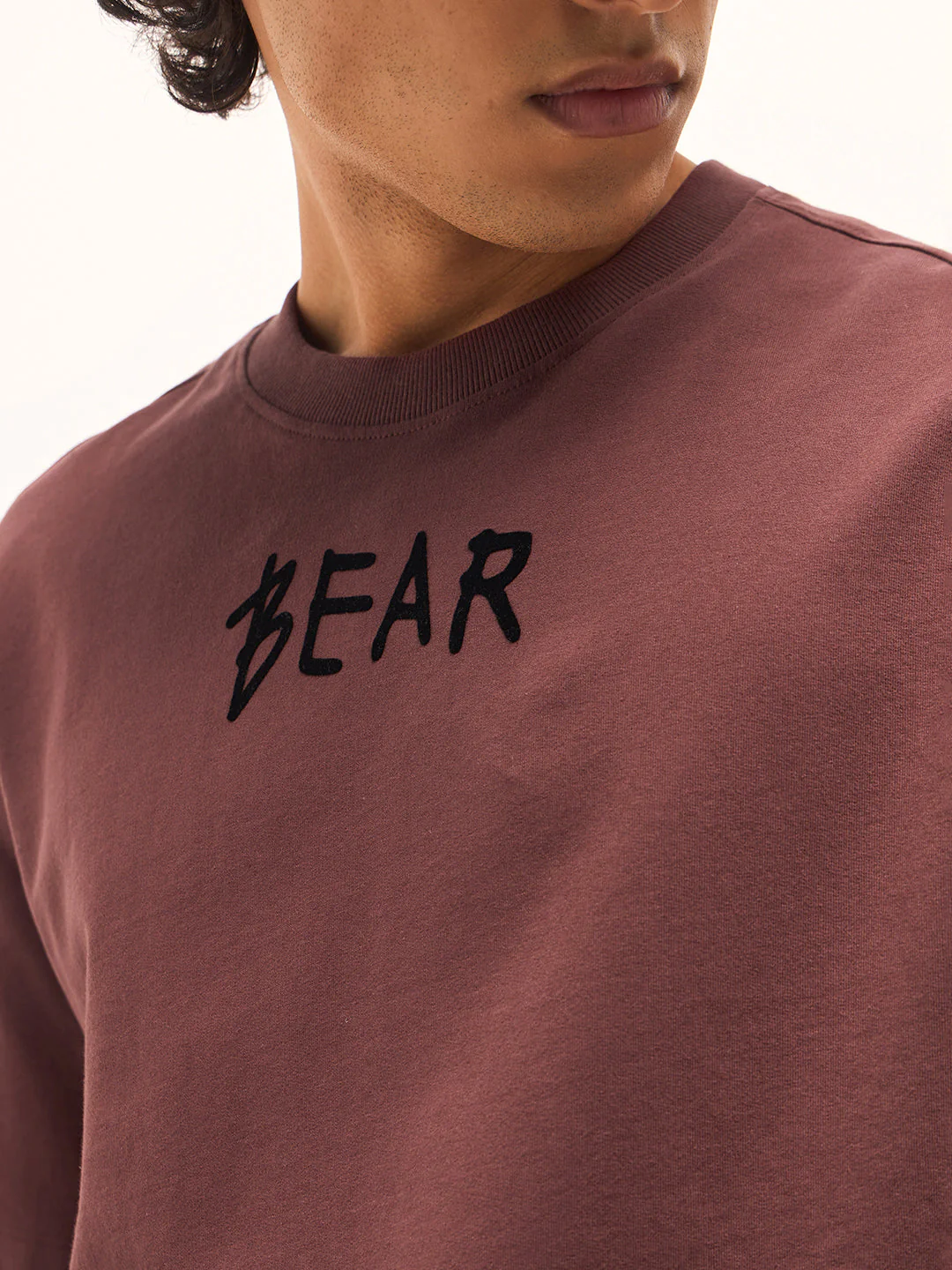 Brown Oversized Crew Neck T-Shirt with Back Graphic Prin - Image 2