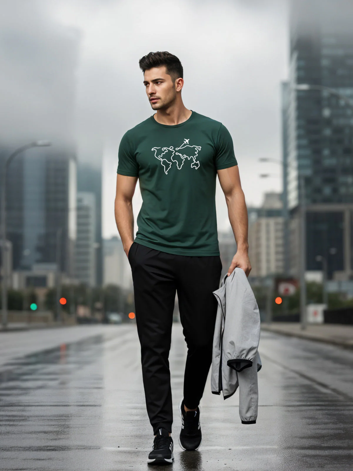 Men’s Regular Fit Wanderlust World Map T-Shirt - Image 53