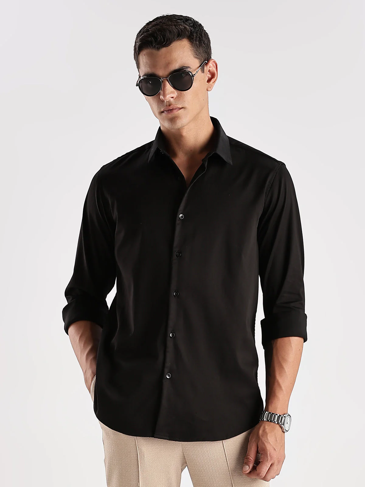 Slim Fit Solid Casual Shirt - Image 2