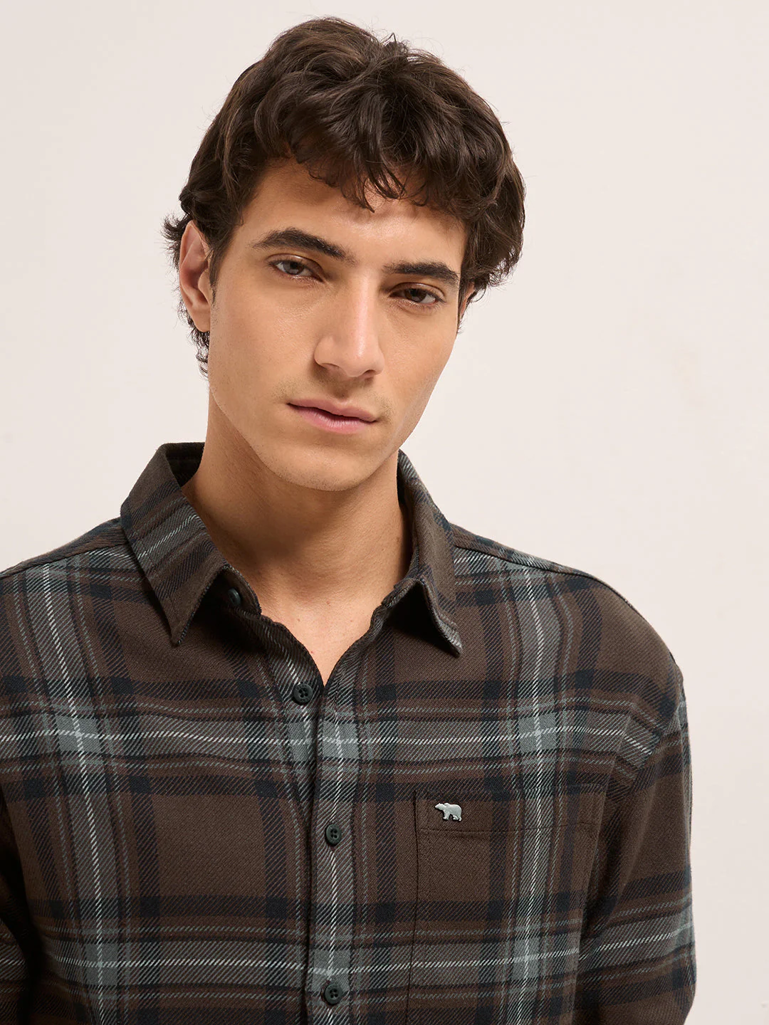Brown Woven Tartan Checked Flannel Regular Fit Casual Shirt - Image 5