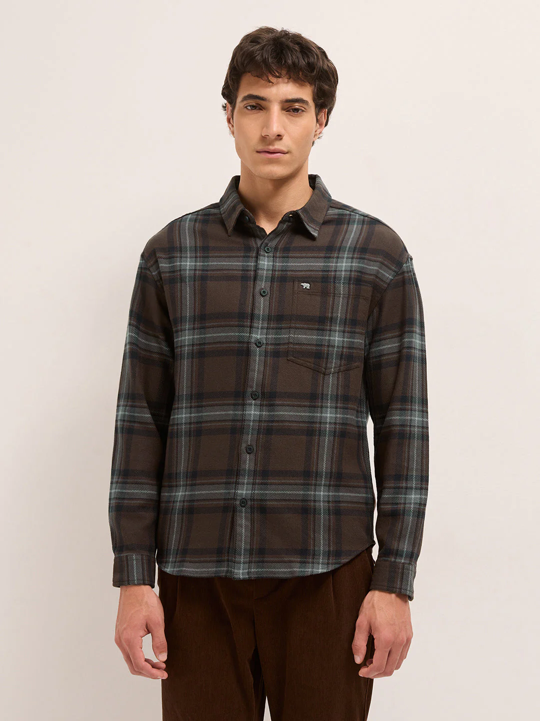 Brown Woven Tartan Checked Flannel Regular Fit Casual Shirt - Image 6