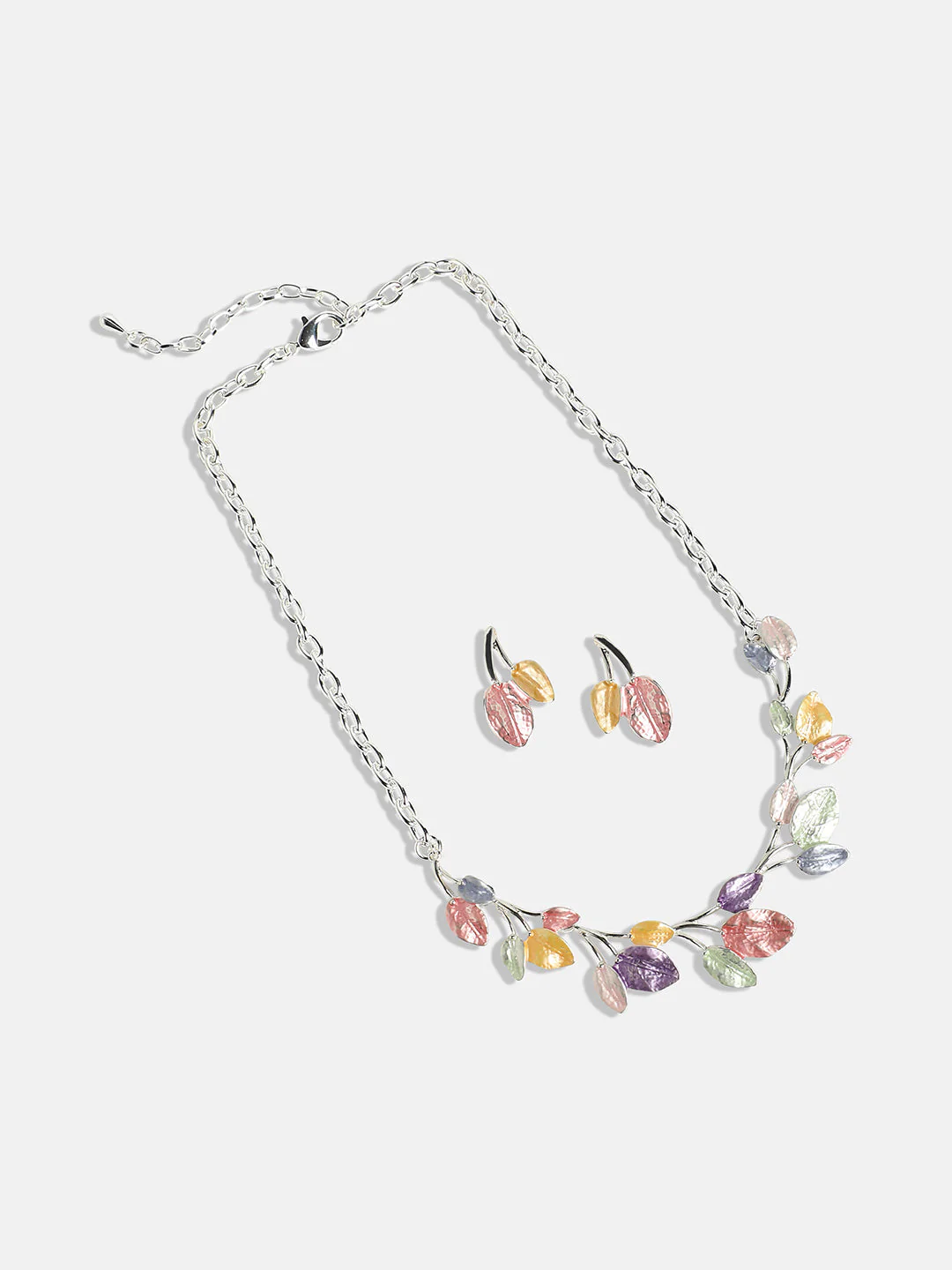 Silver-Plated Pastel Leaf Jewellery Set - Image 4