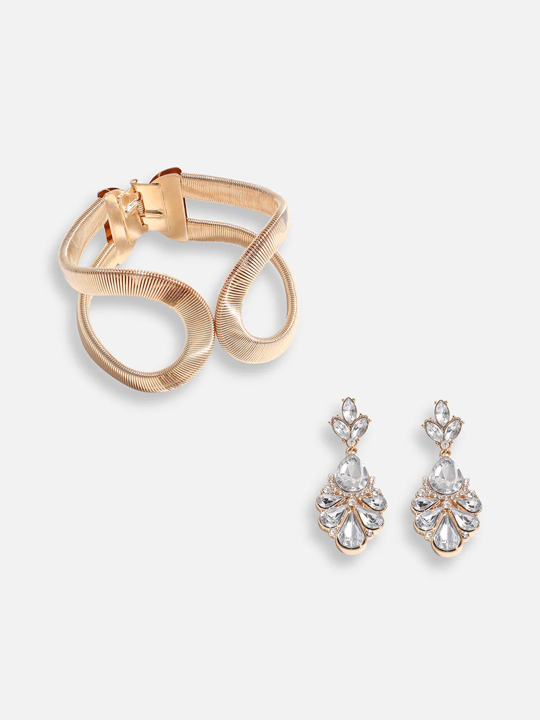 Pack Of Gold-Plated Drop Earrings & Statement Bracelet - Image 4