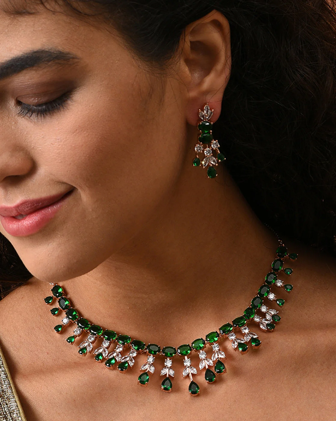 Gold Plated Designer Stone Necklace Set - Image 2