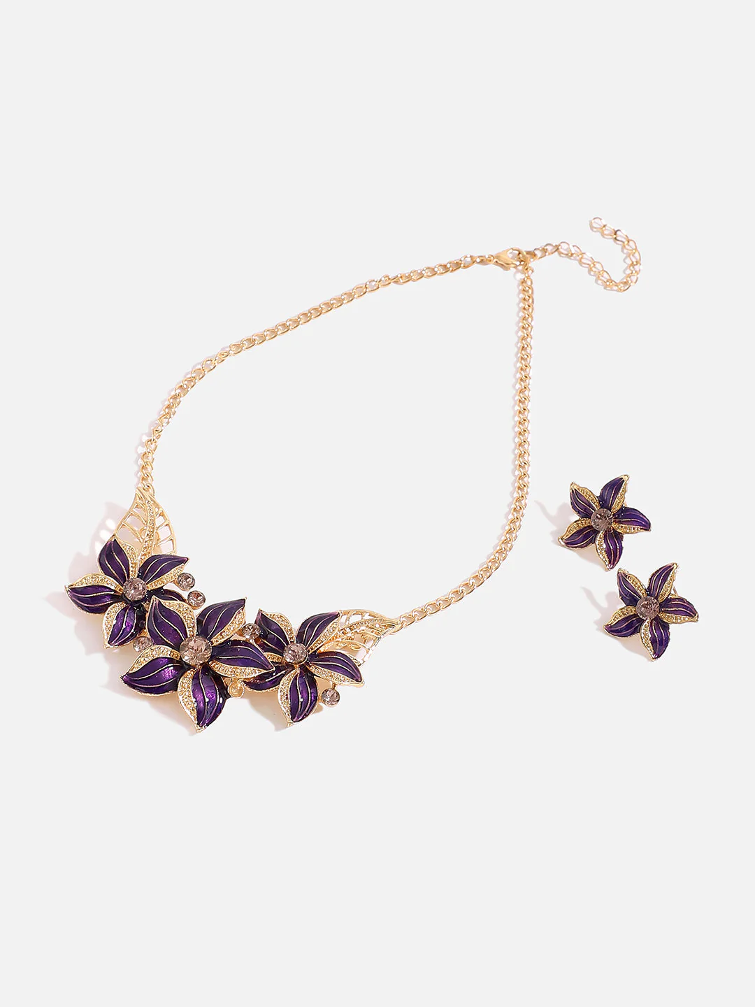 GOLD PLATED FLOWER DETAILING JEWELLERY SET - Image 3