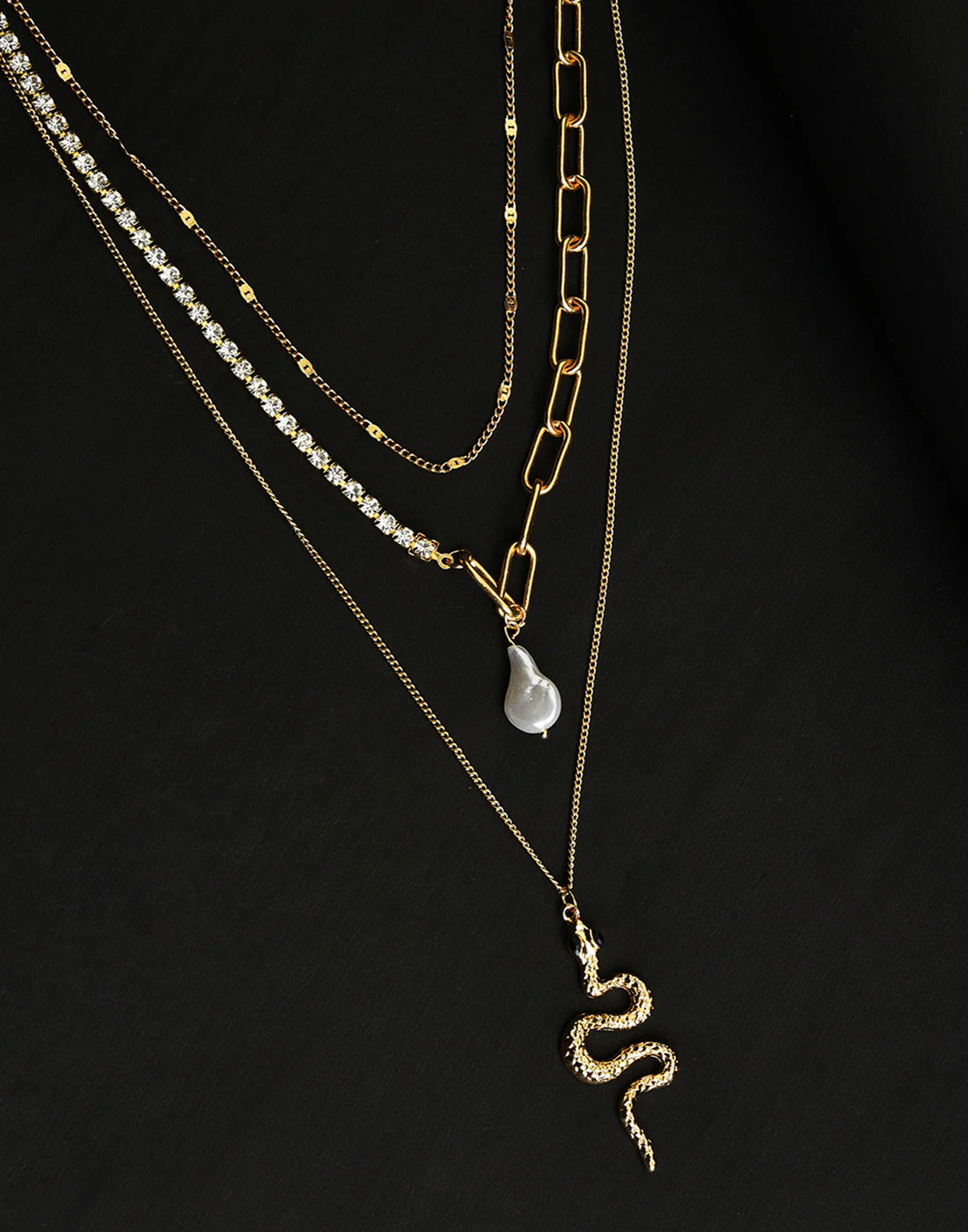 Pack of 3 Gold Plated Snake Shaped Necklace - Image 2