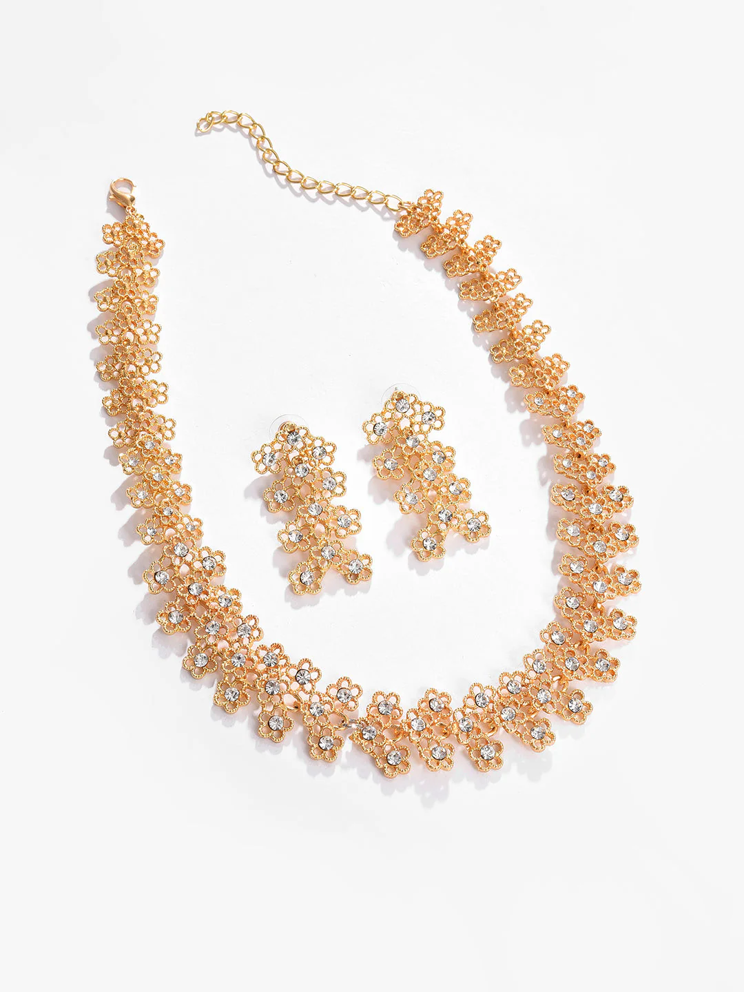 Gold Plated Designer Stone Necklace and Earring Set - Image 4
