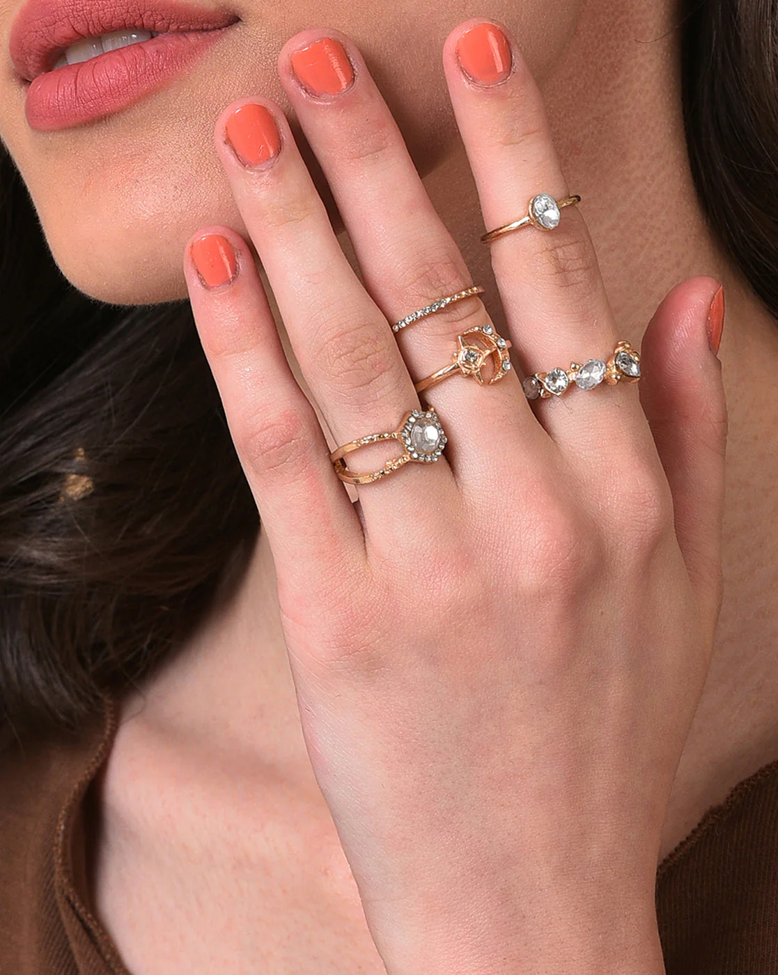 Pack of 5 Gold Plated Designer Stone Ring - Image 4