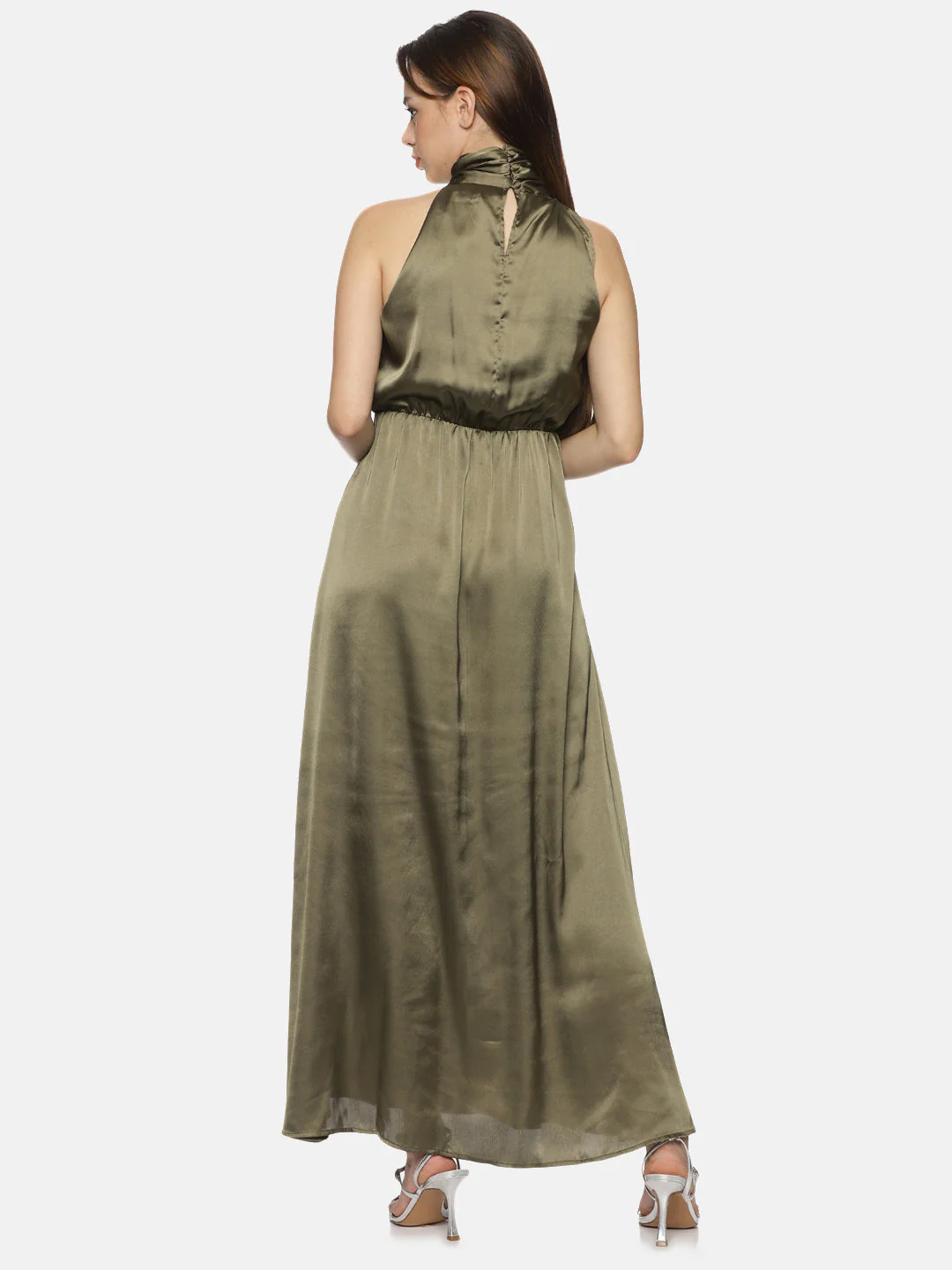 IS.U Solid Olive Halter Maxi Dress - Image 4