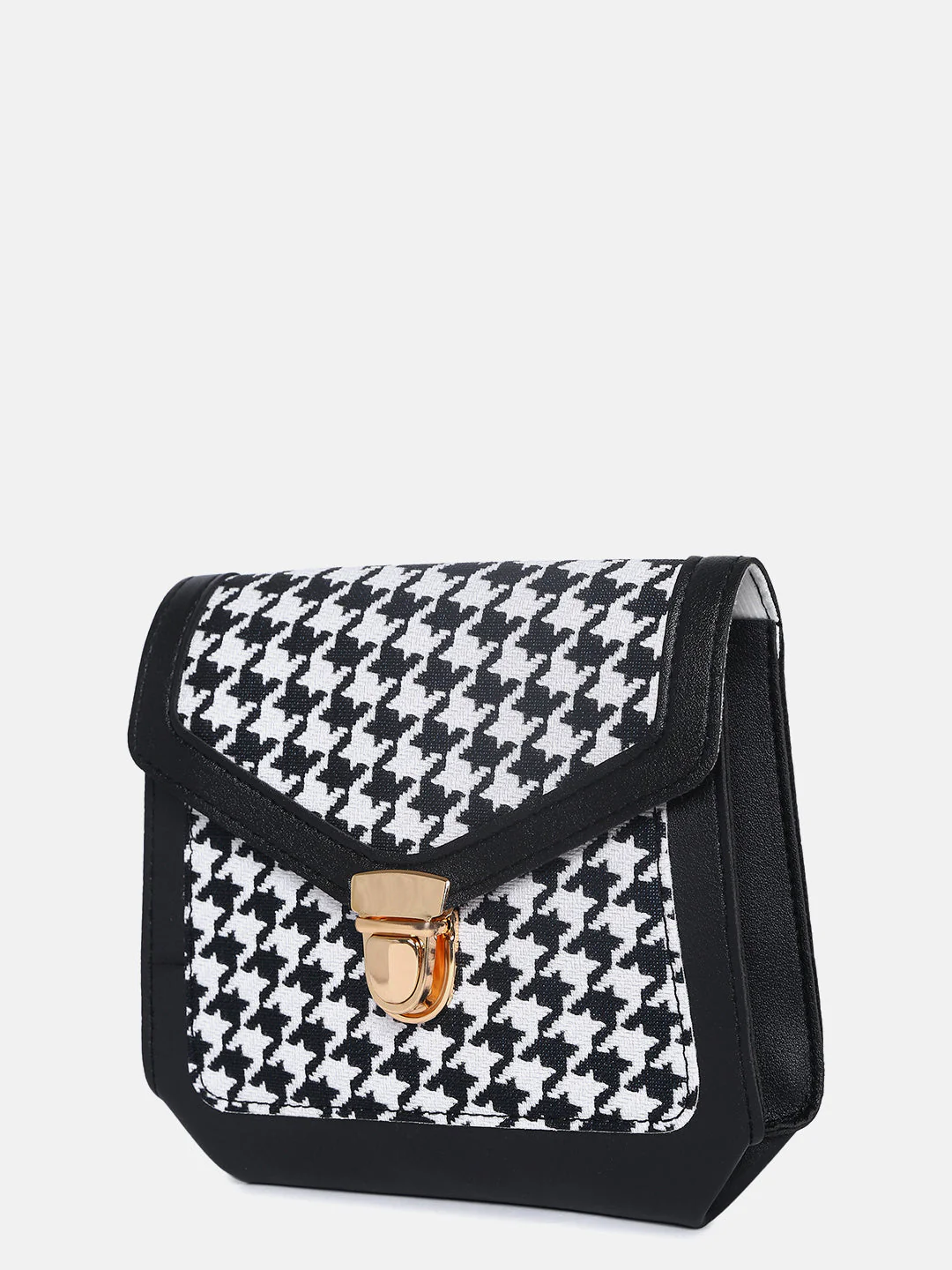 Houndstooth Weave Black & White Cross Body Bag - Image 5