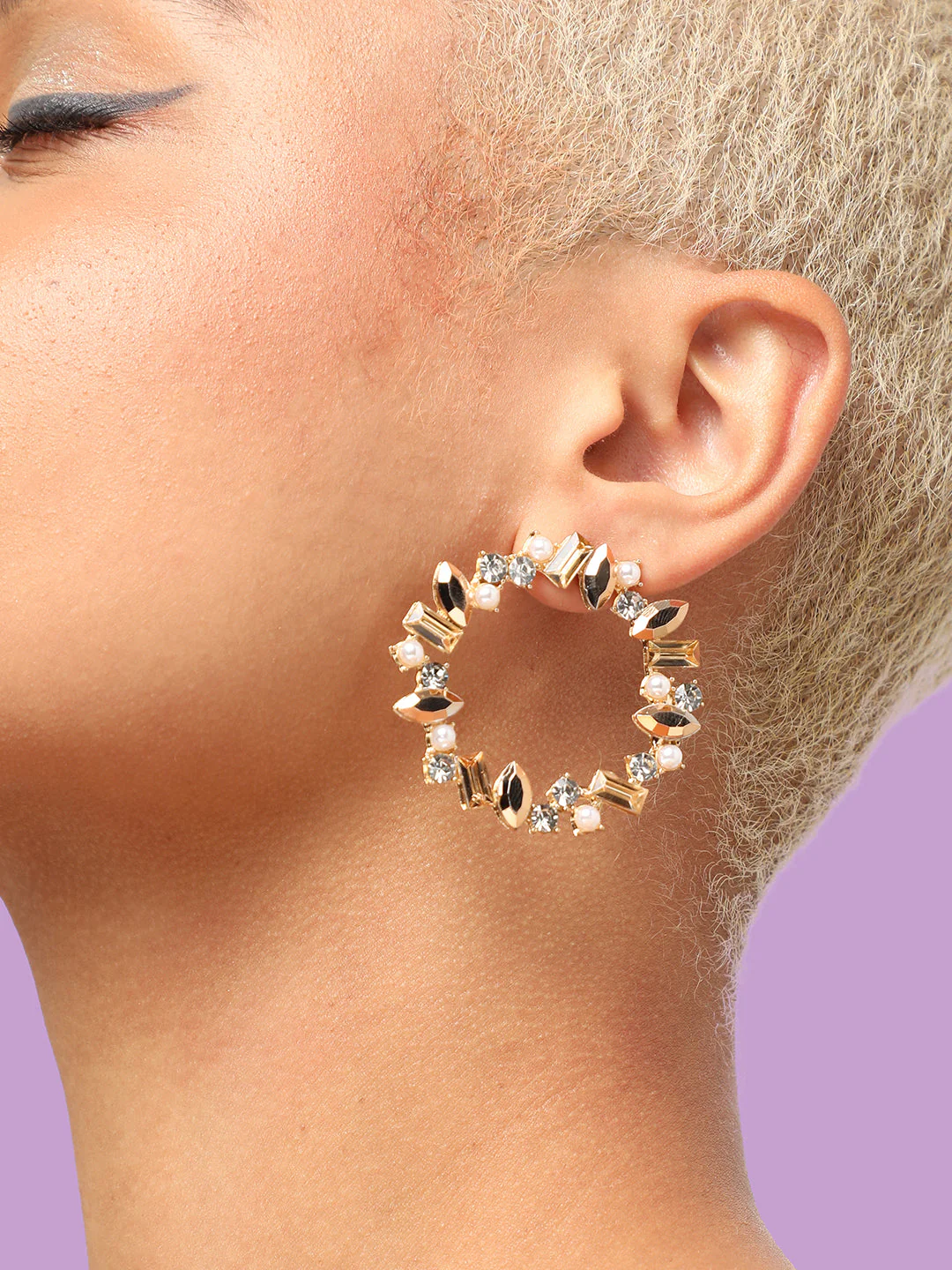 GOLD PLATED PARTY DESIGNER STONE STUD FOR WOMEN - Image 2