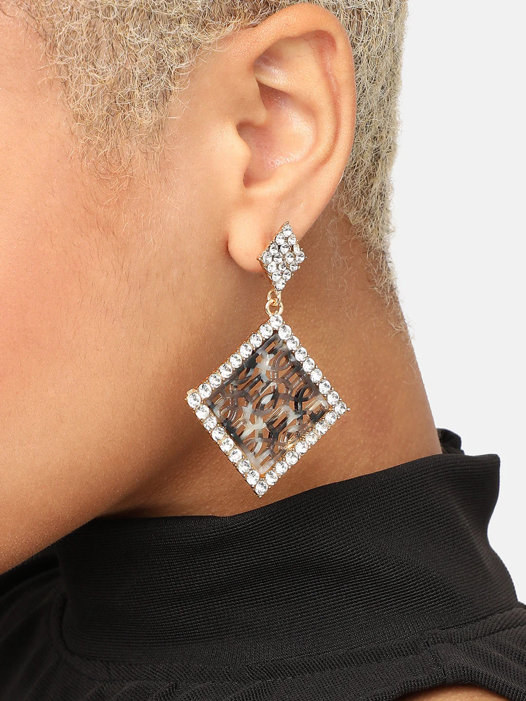 GOLD PLATED PARTY DESIGNER STONE DROP EARRING FOR WOMEN - Image 3