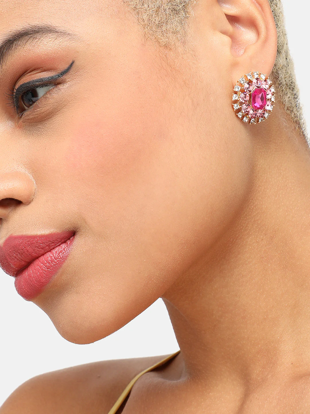 GOLD PLATED PARTY DESIGNER STONE STUD FOR WOMEN - Image 3