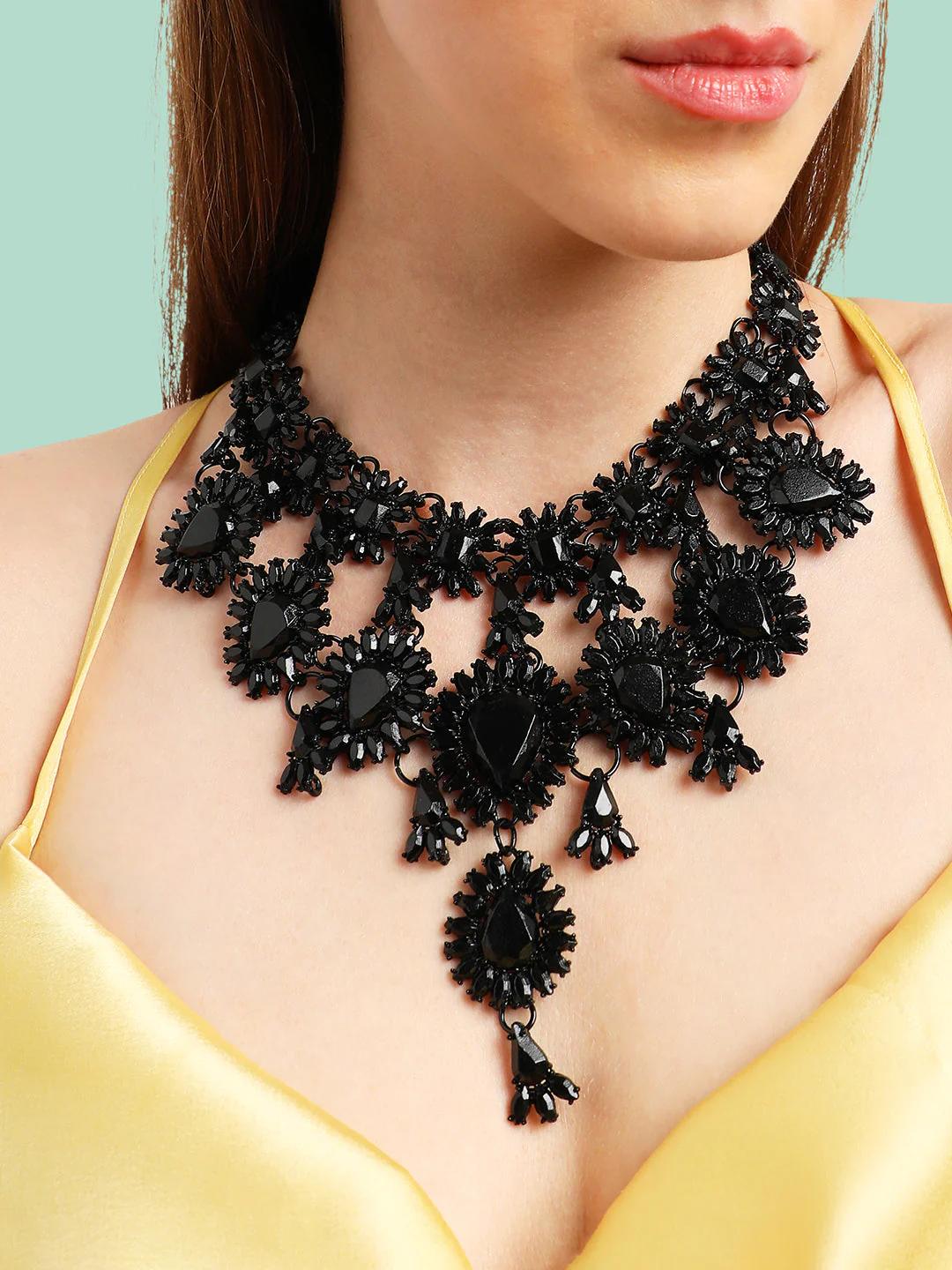 GOLD PLATED PARTY DESIGNER STONE STATEMENT NECKLACE FOR WOMEN