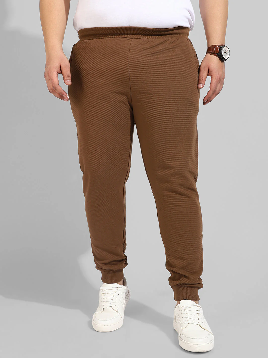 Cotton Solid Brown Regular Fit Trackpants - Image 2