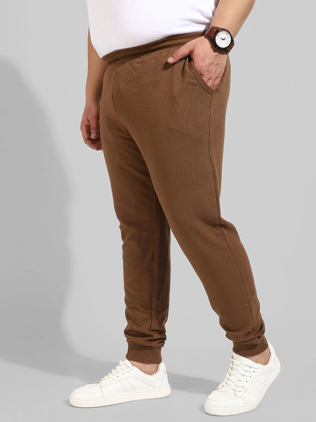Cotton Solid Brown Regular Fit Trackpants - Image 3