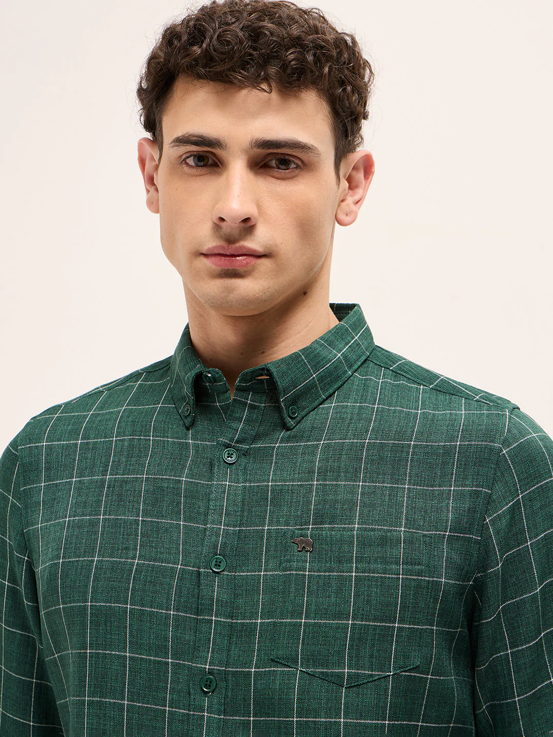 Green Block Checks Slim Fit Casual Shirt - Image 5