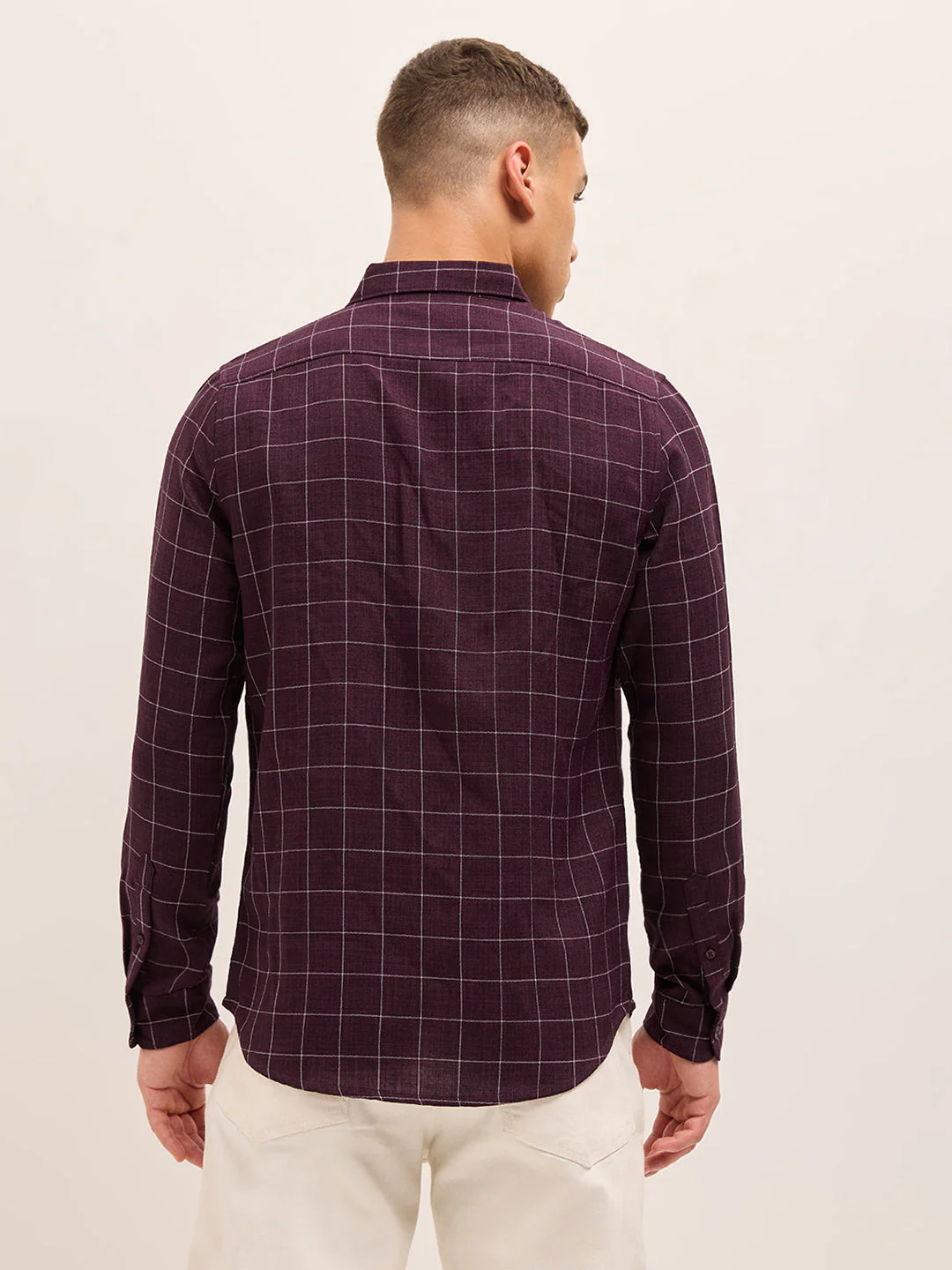 Maroon Block Checks Slim Fit Casual Shirt - Image 2