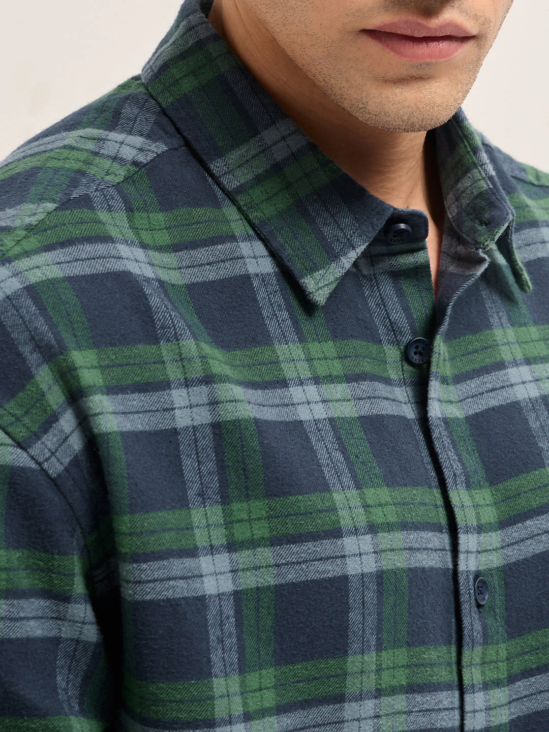 Blue and Green Plaid Check Relaxed Fit Overshirt - Image 5