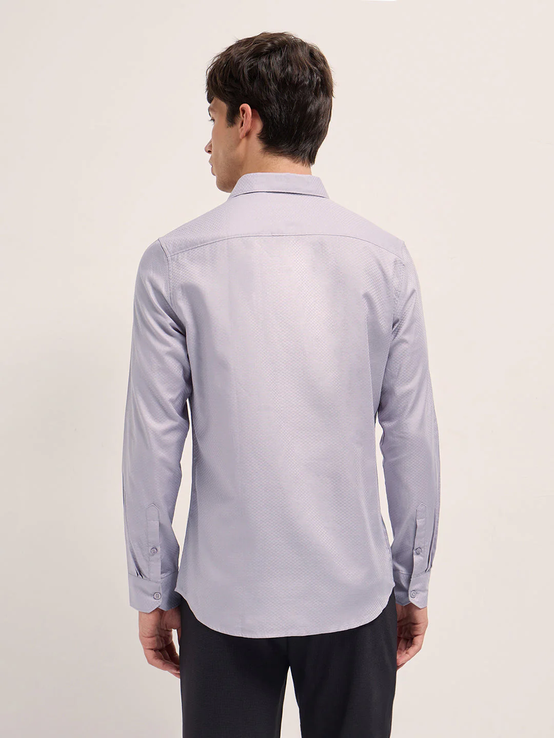 Purple Woven Pattern Cotton Tailored Fit Formal Shirt - Image 2