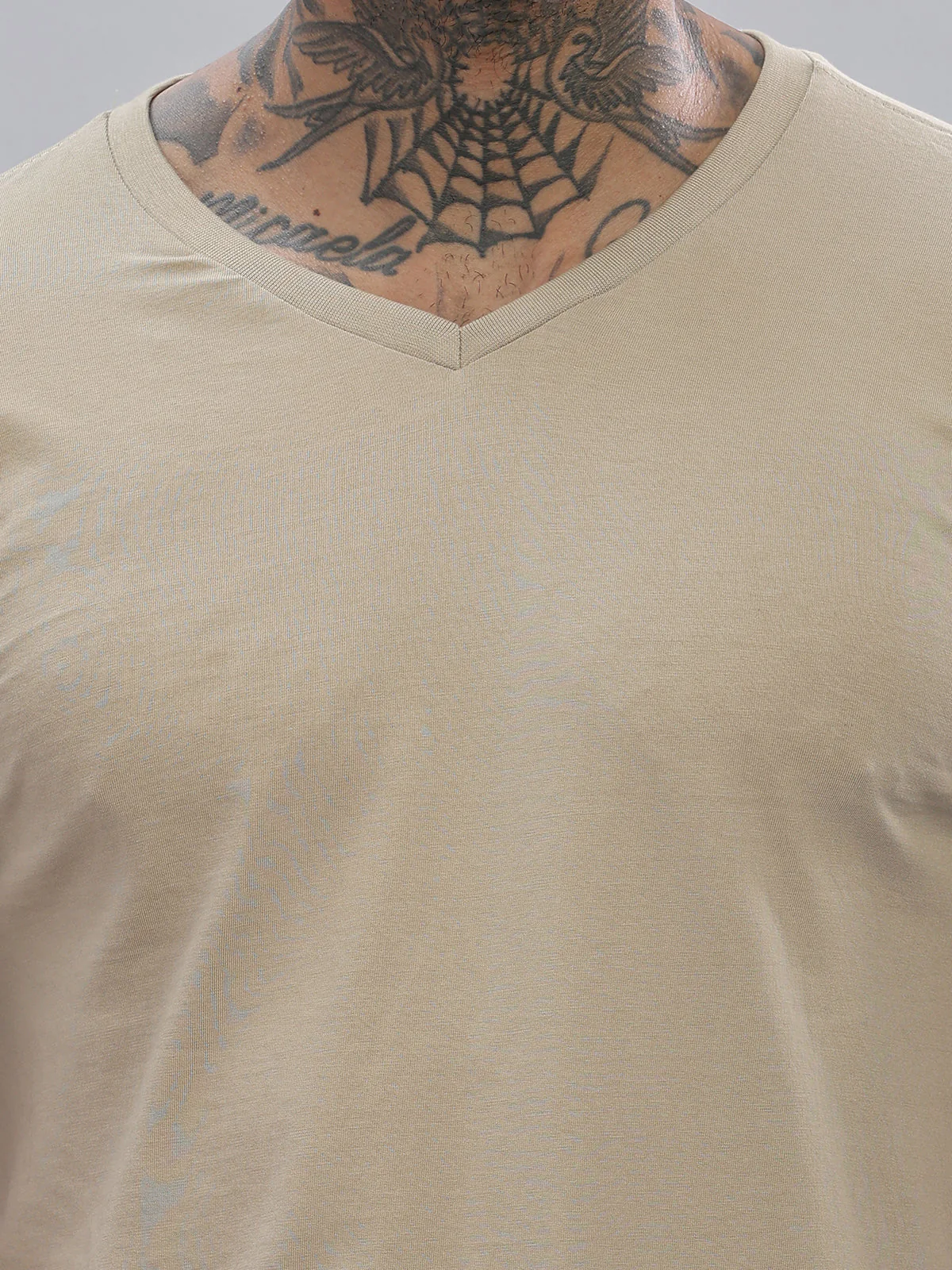 Solid Cotton V Neck T-Shirt - Image 4