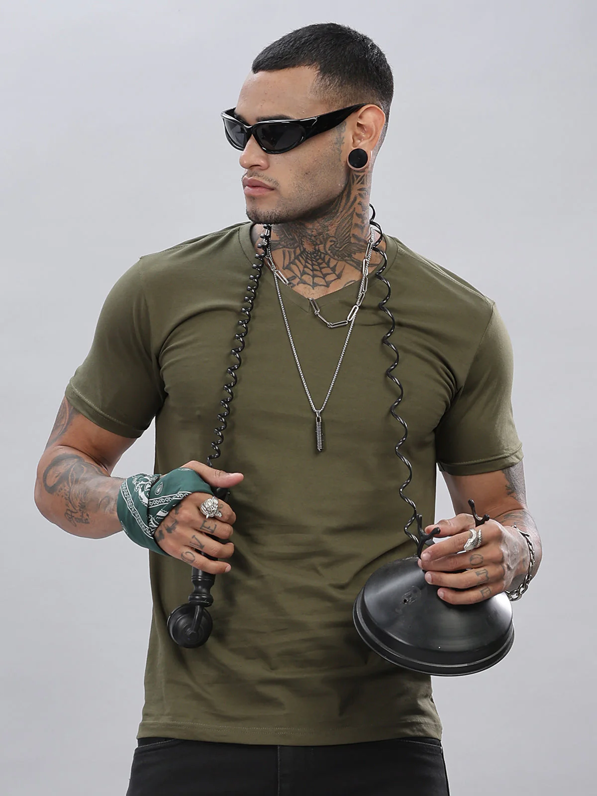 Solid Cotton V Neck T-Shirt - Image 69