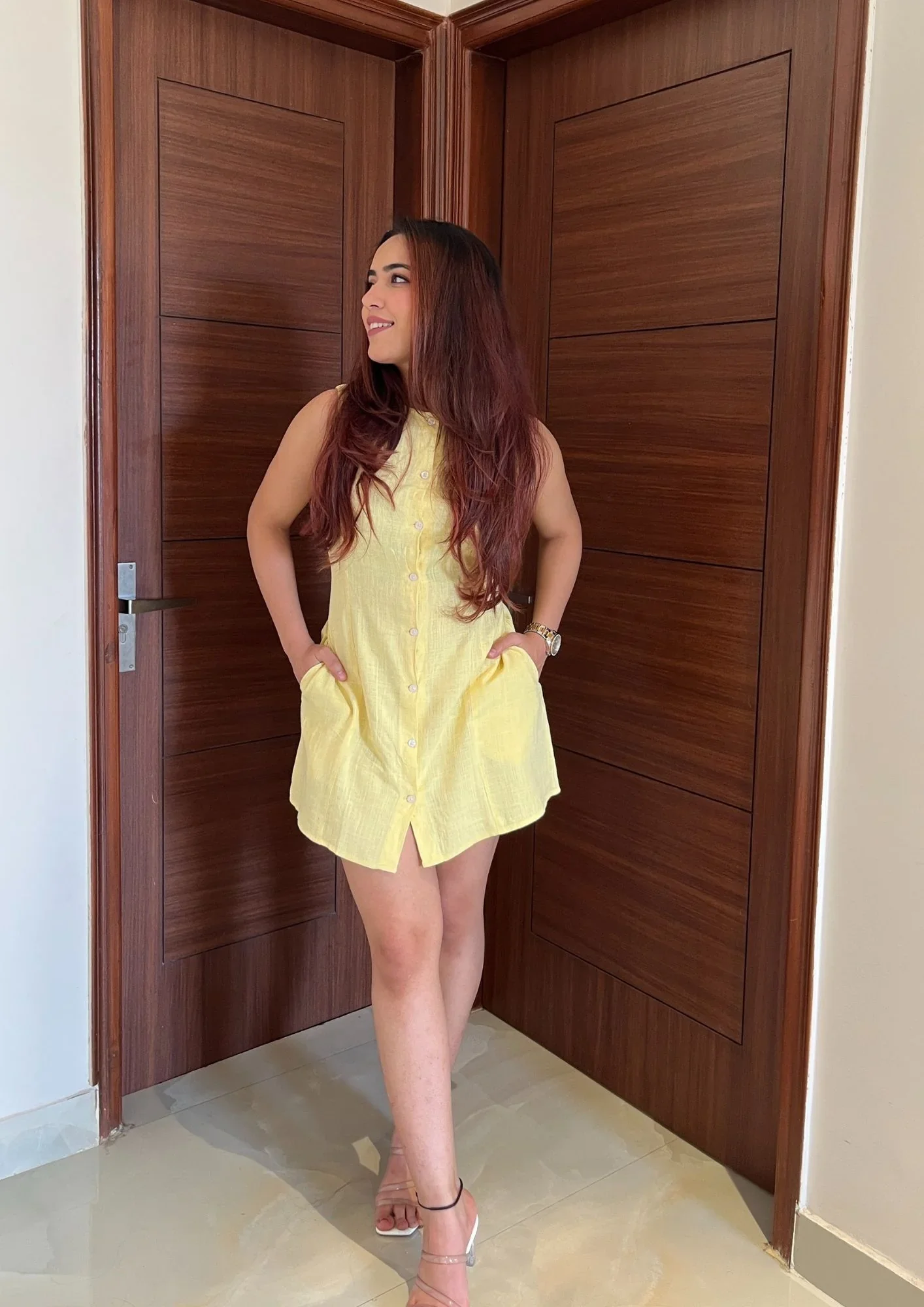 Waist Cinching Mini Linen Dress - Image 3
