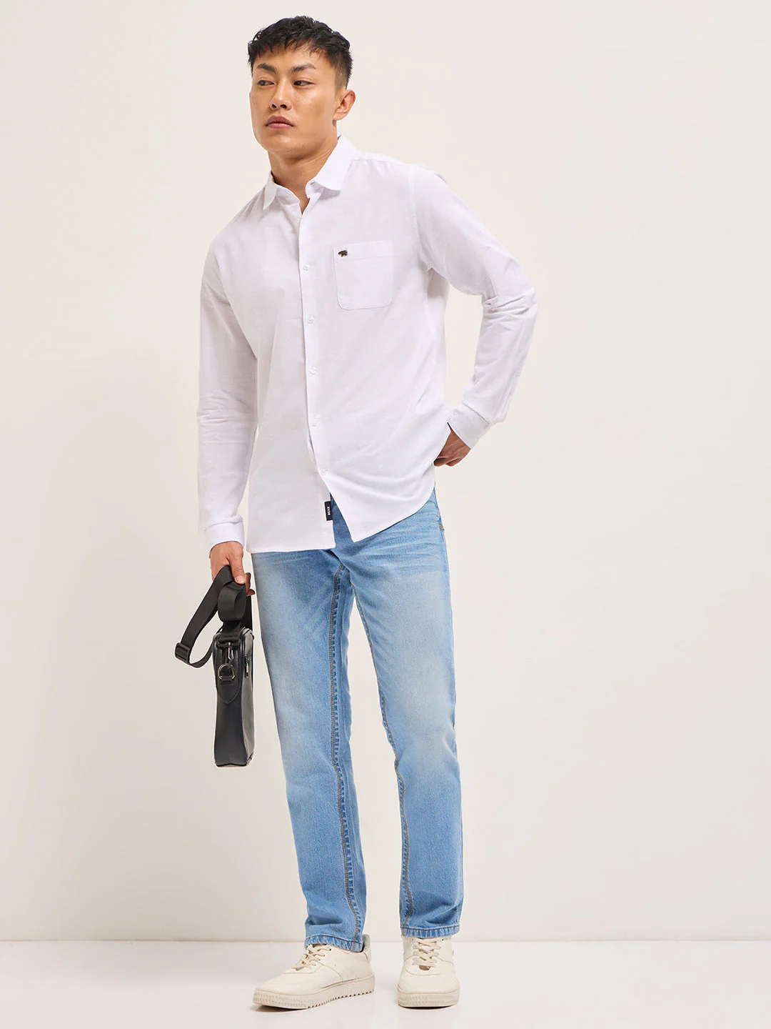 White Cotton Linen Slim Fit Solid Casual Shirt - Image 4