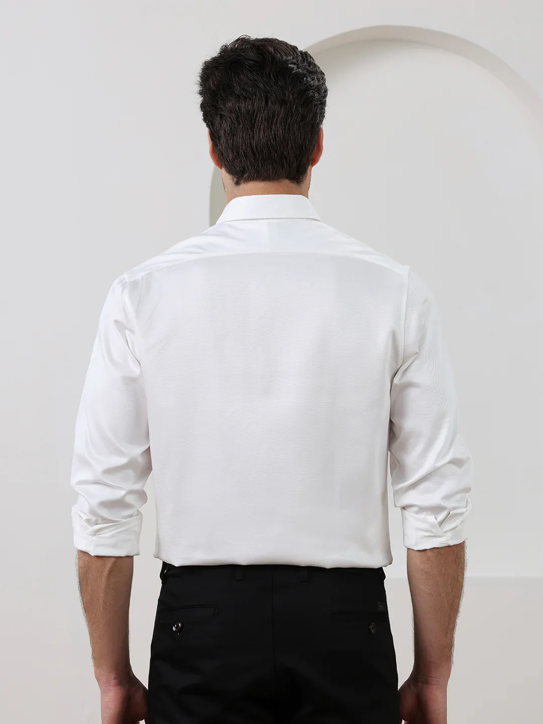 White Regular Fit Solid Formal Cotton Shirt - Image 4