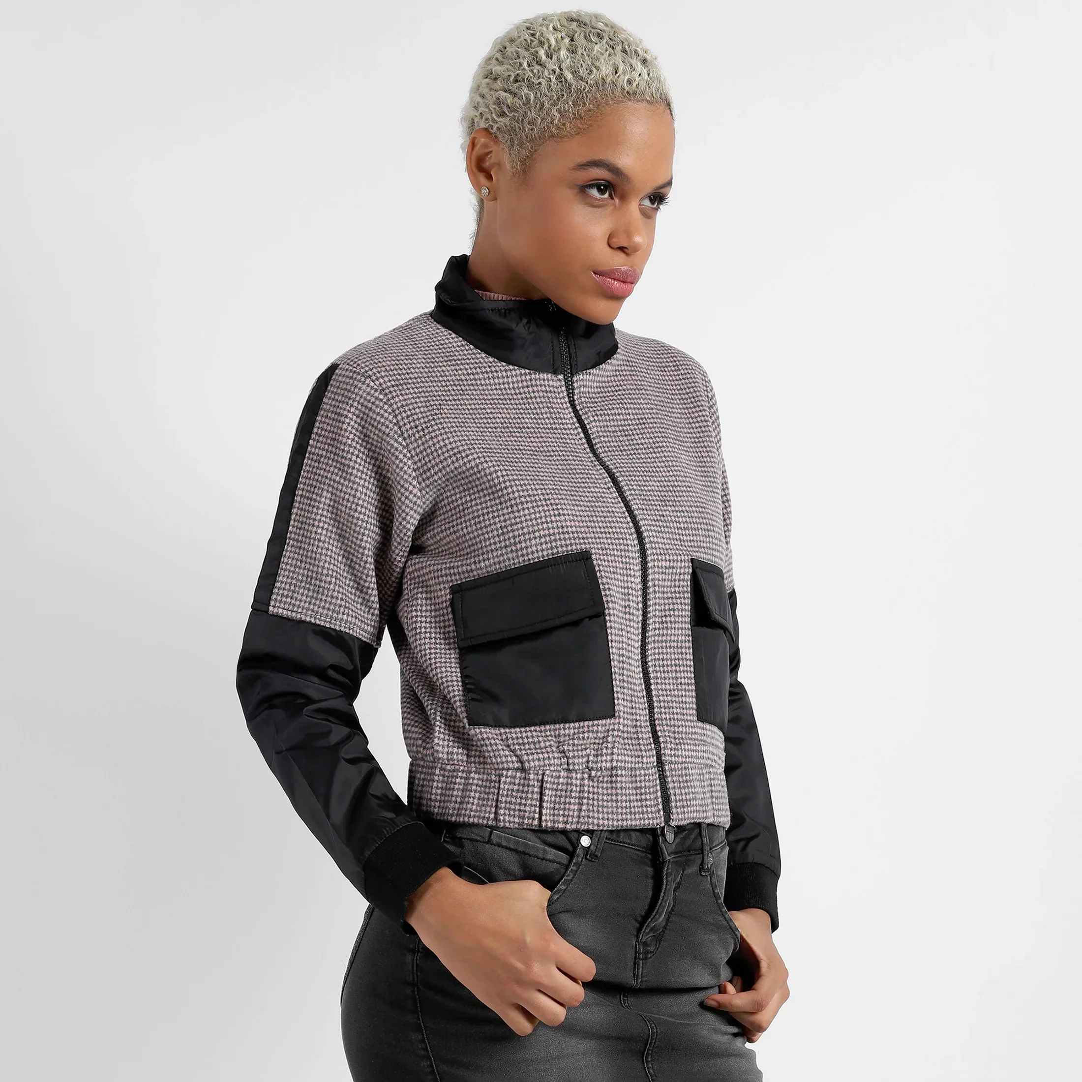 Black & Grey Contrast Houndstooth Jacket - Image 3
