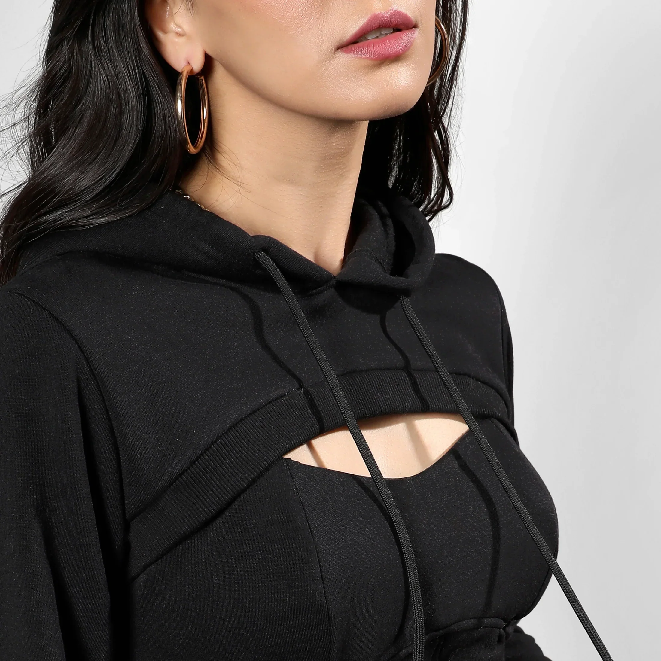Carbon Black Corset Top With Ultra Cropped Hoodie - Image 10