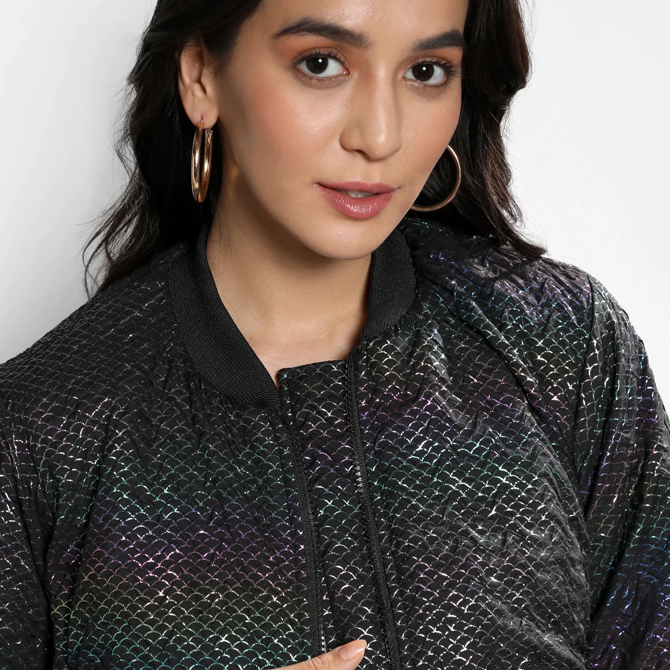 Carbon Black Holographic Print Puffer Jacket - Image 7