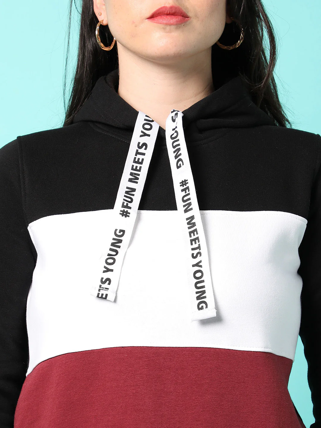 Colourblock Hoodie With Ribbed Hem - Image 5