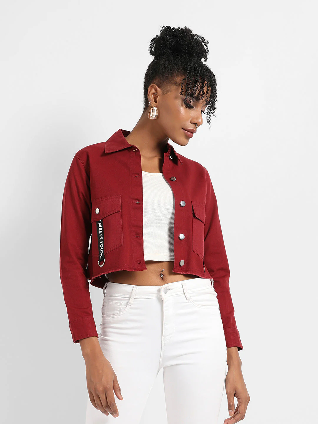 Cropped Jacket With Flap Pocket - Image 2