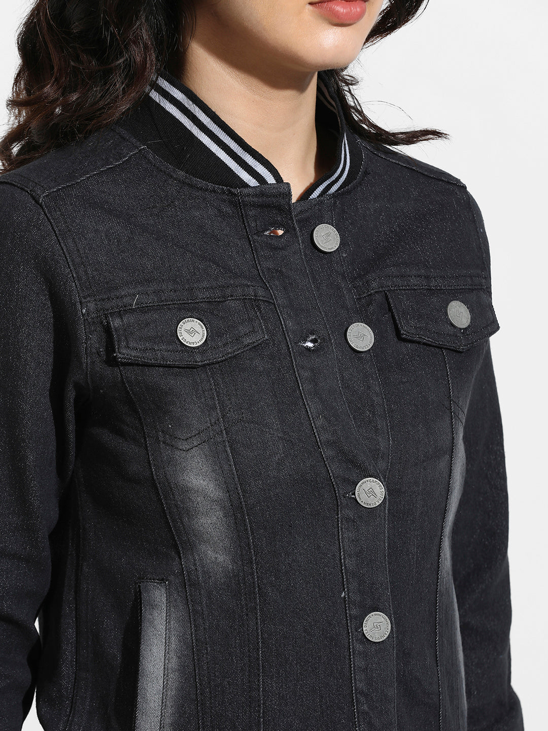 Denim Jacket With Contrast Striped Hem - Image 7