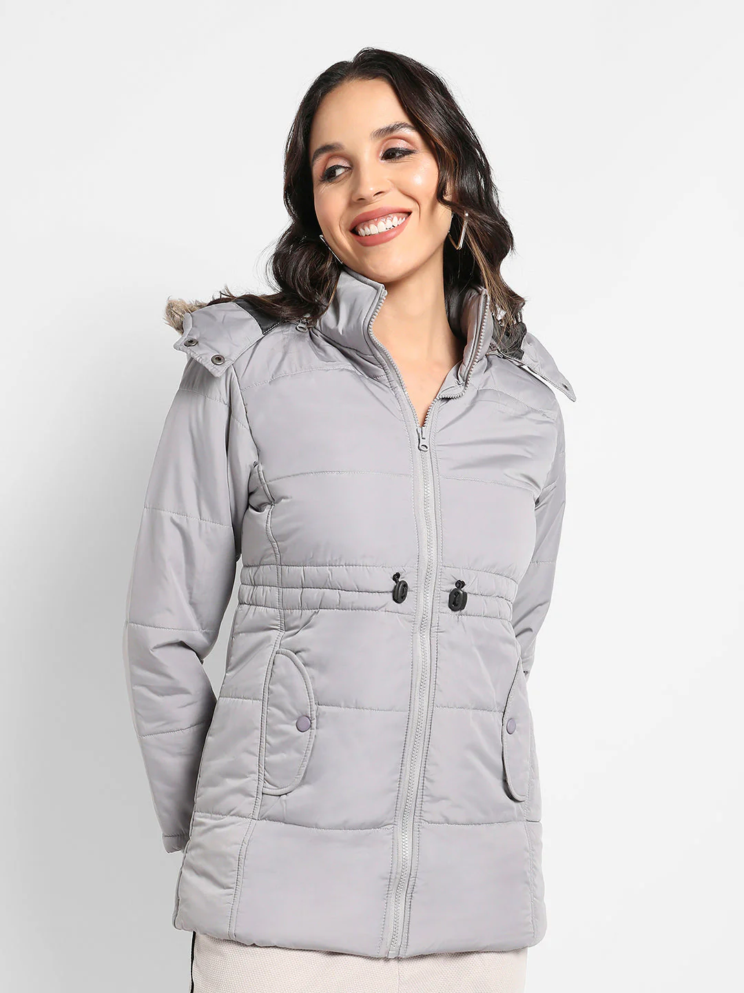 Detachable Hood Puffer Jacket With Fur Details - Image 2