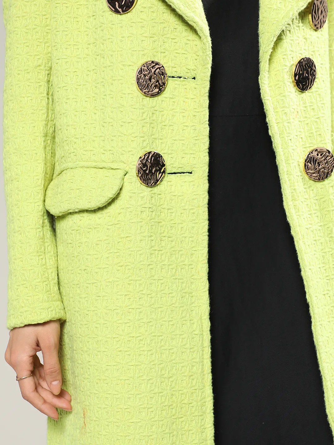 Double- Breasted Textured Long Coat - Image 7