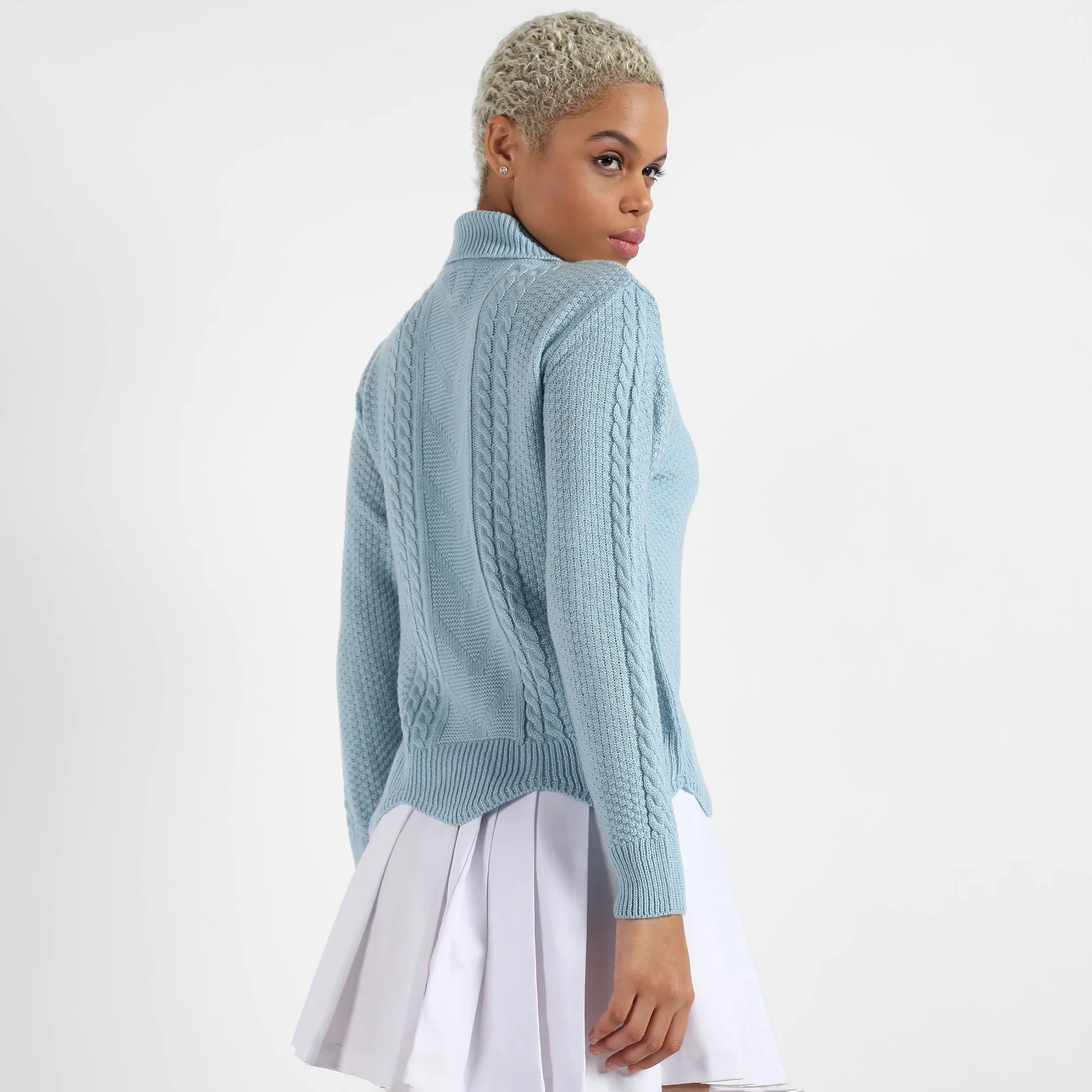 Icy Blue Cable Knit Sweater - Image 4