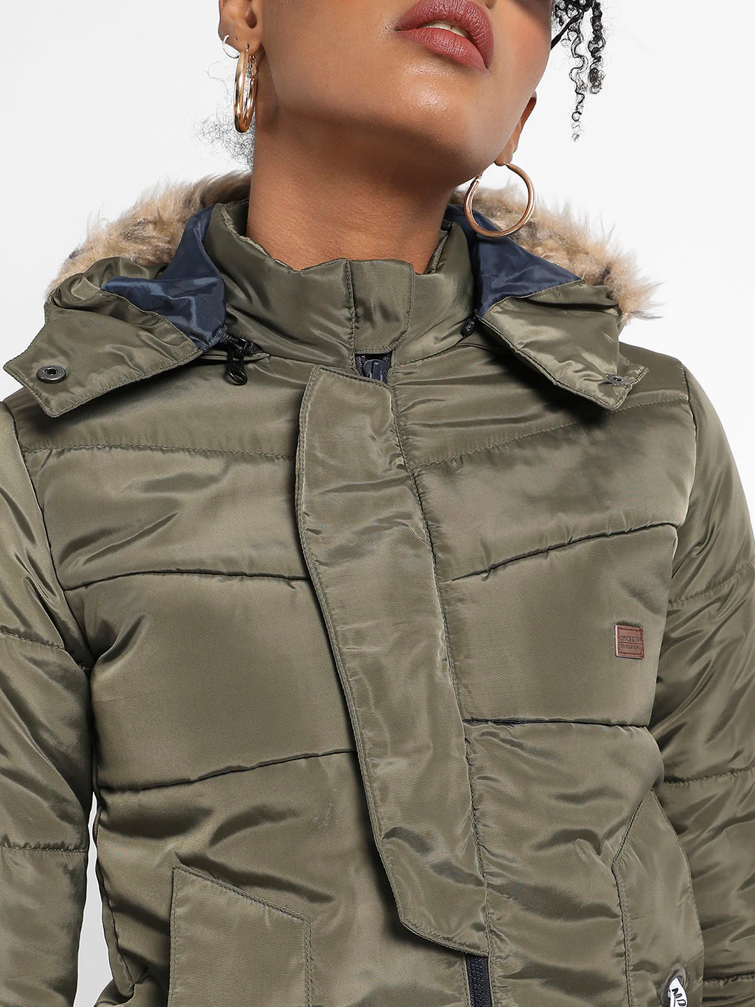 Long Puffer Jacket With Fur Detail - Image 6