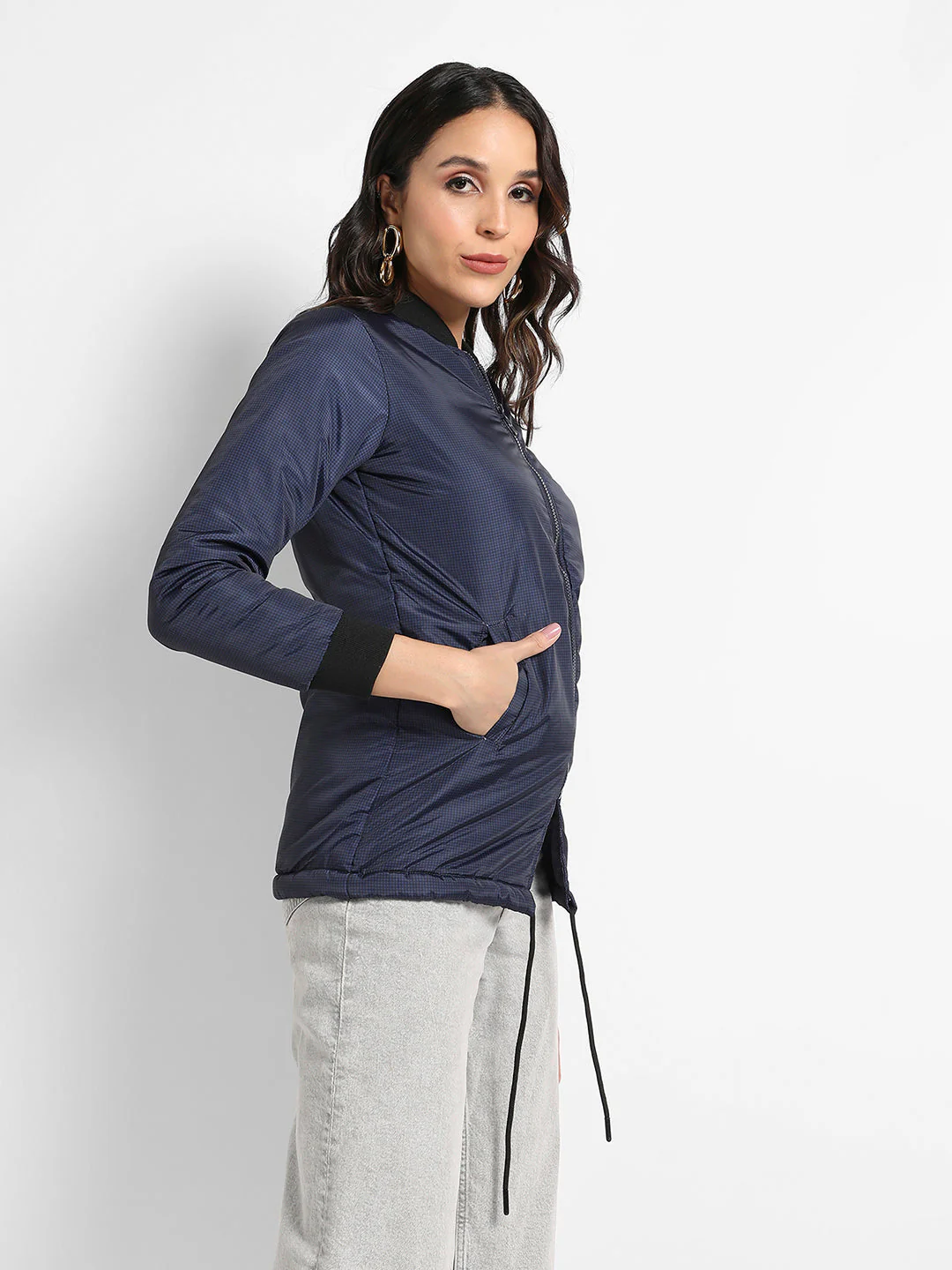 Micro Checkered Long Puffer Jacket - Image 3