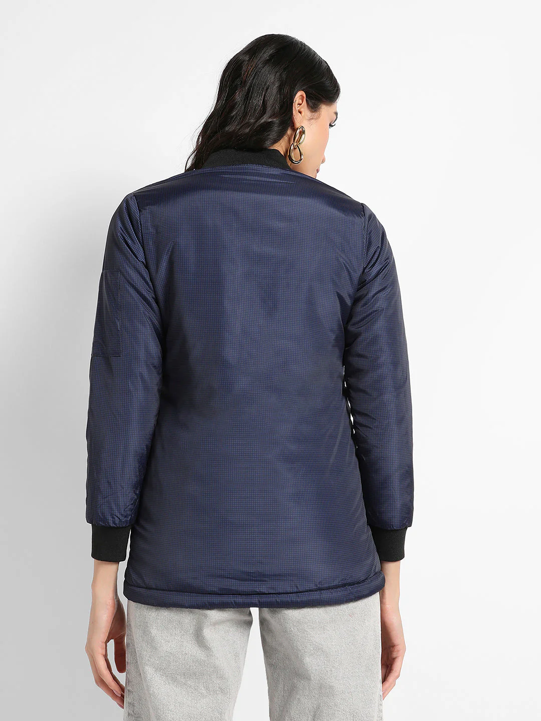 Micro Checkered Long Puffer Jacket - Image 4