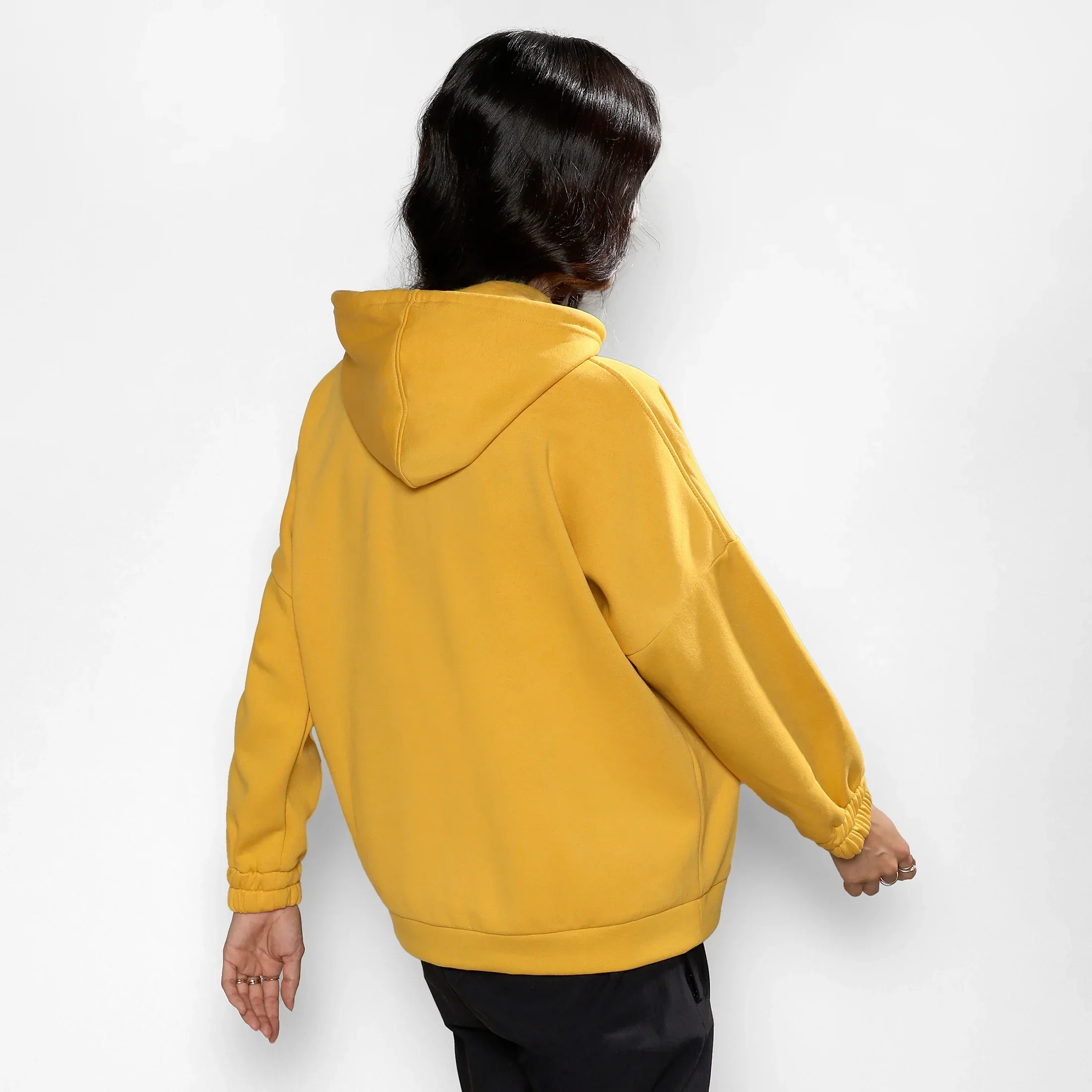 Mustard Yellow Oversized Basic Hoodie With Kangaroo Pocket - Image 4