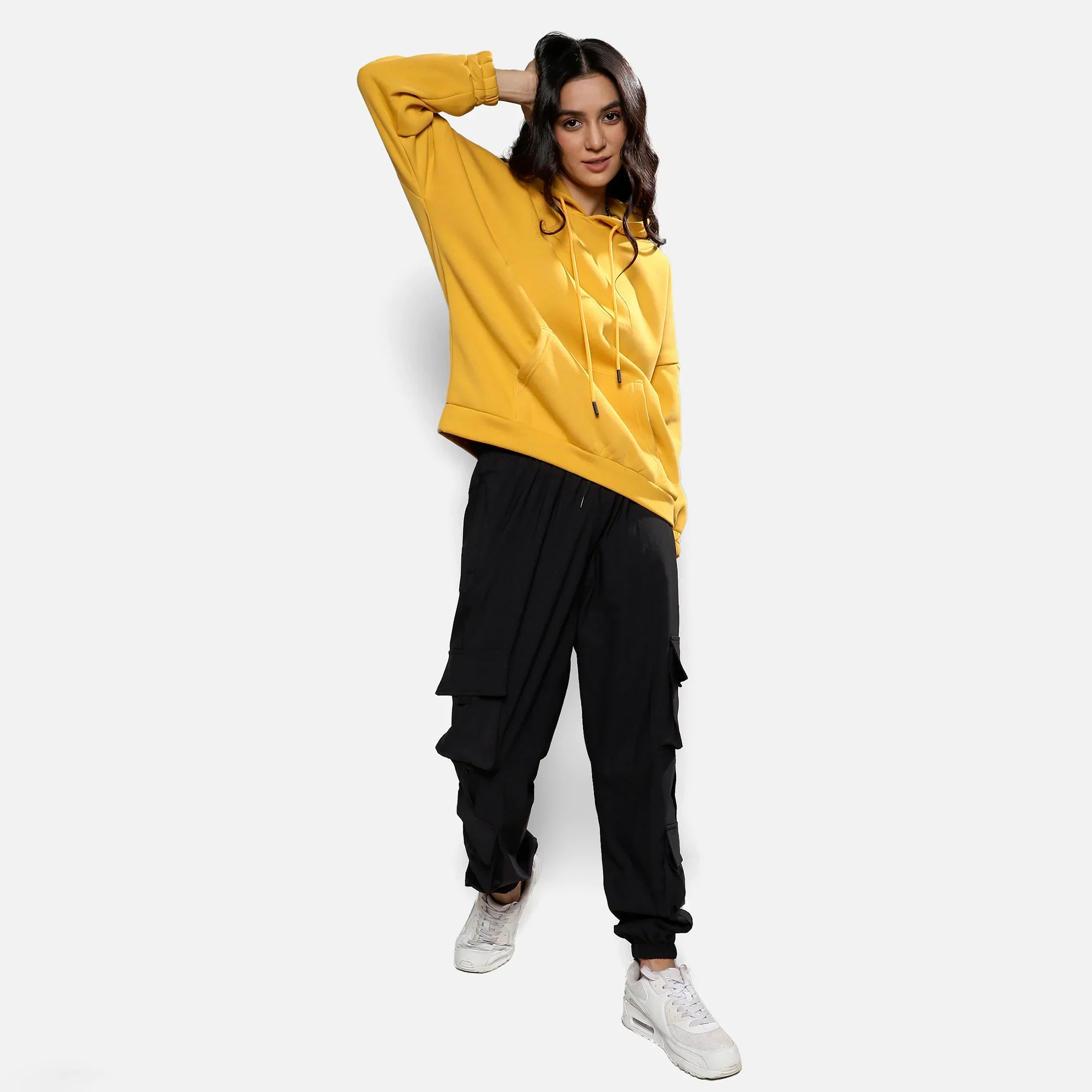 Mustard Yellow Oversized Basic Hoodie With Kangaroo Pocket - Image 5