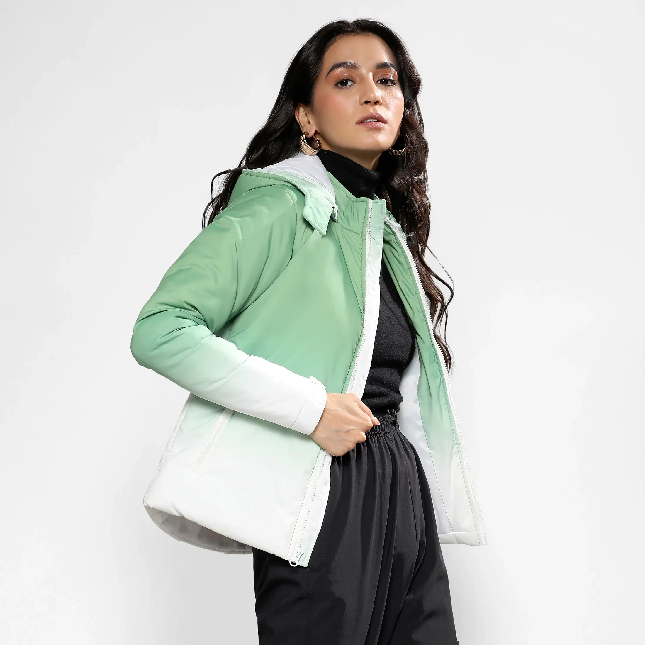 Pistachio Green & Chalk White Ombre Puffer Jacket - Image 3