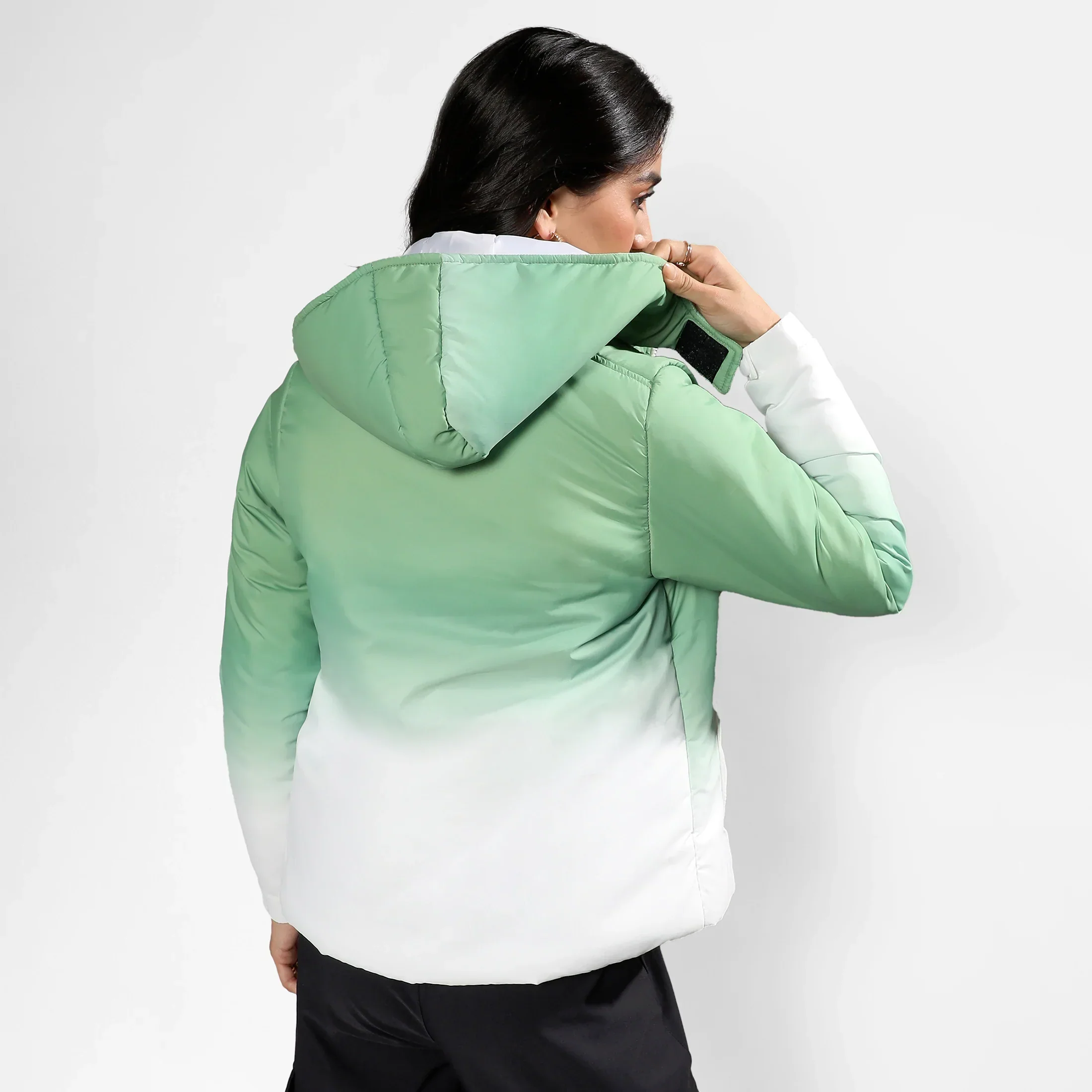 Pistachio Green & Chalk White Ombre Puffer Jacket - Image 4